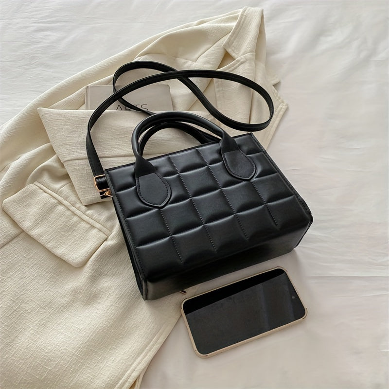 Chic Checkered Embossed PU Leather Handbag