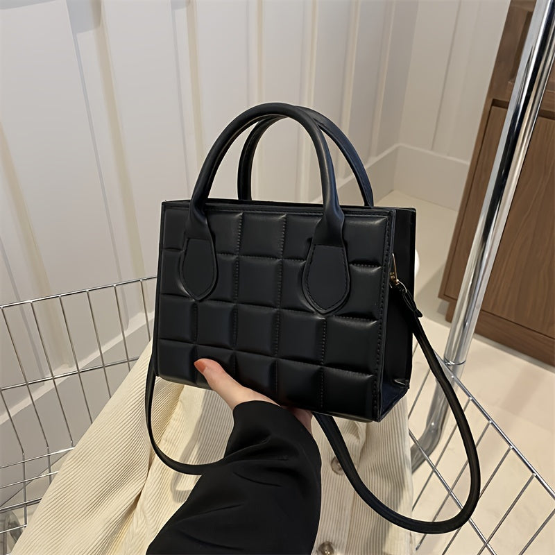 Chic Checkered Embossed PU Leather Handbag