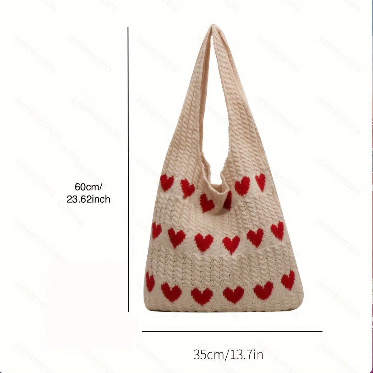 Love Heart Knitted Pattern Tote Bag