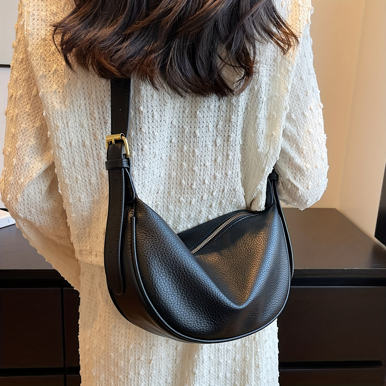 Litchi Texture PU Shoulder Sling Bag