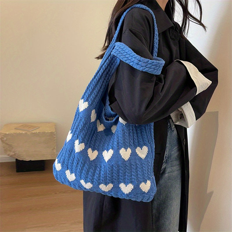 Love Heart Knitted Pattern Tote Bag