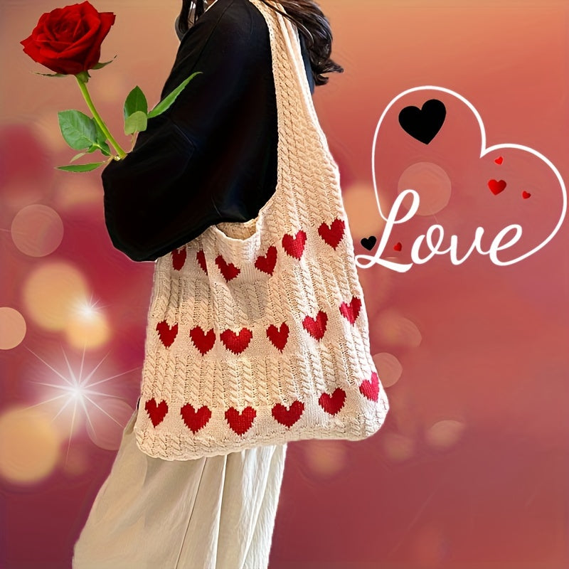 Love Heart Knitted Pattern Tote Bag