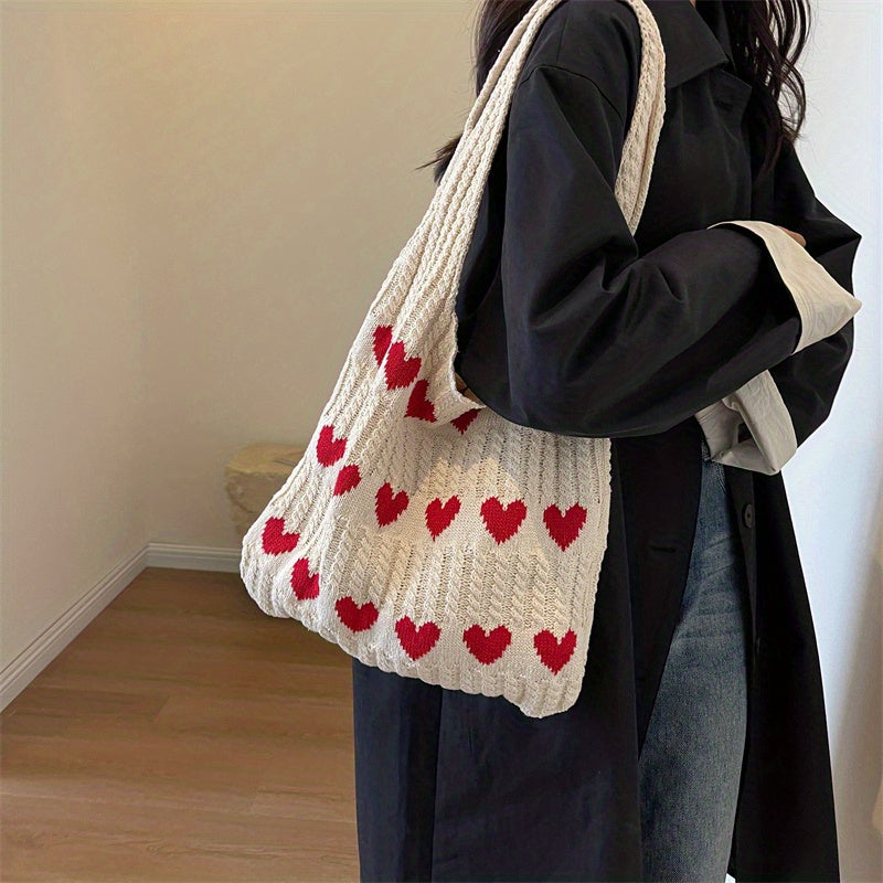 Love Heart Knitted Pattern Tote Bag