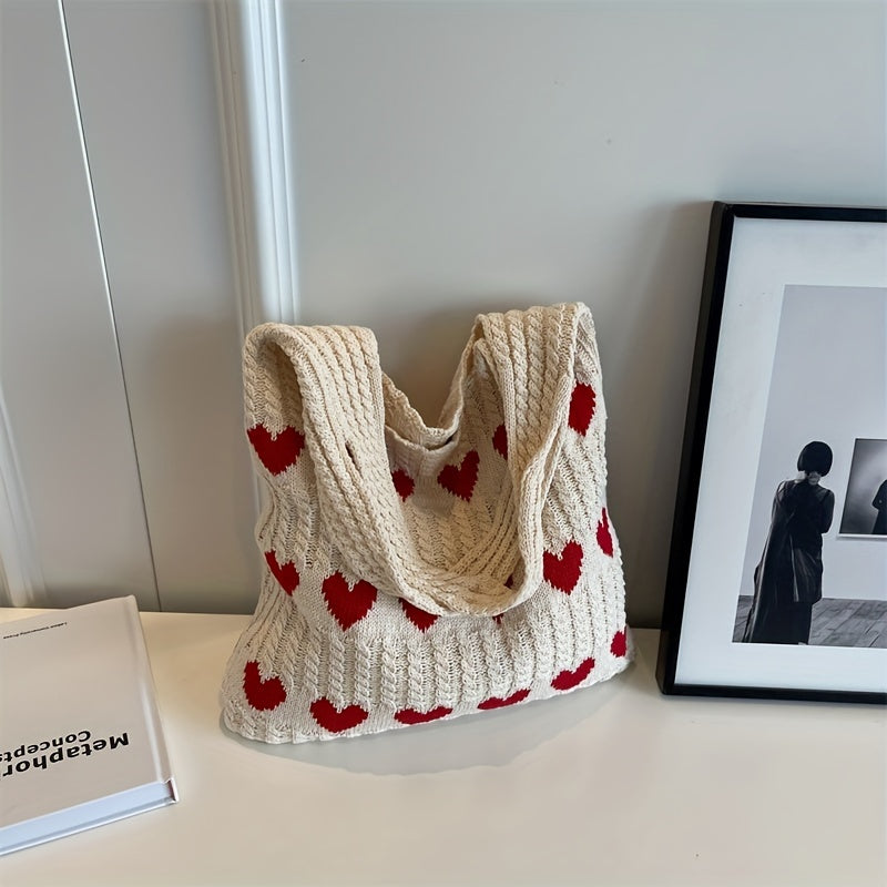 Love Heart Knitted Pattern Tote Bag