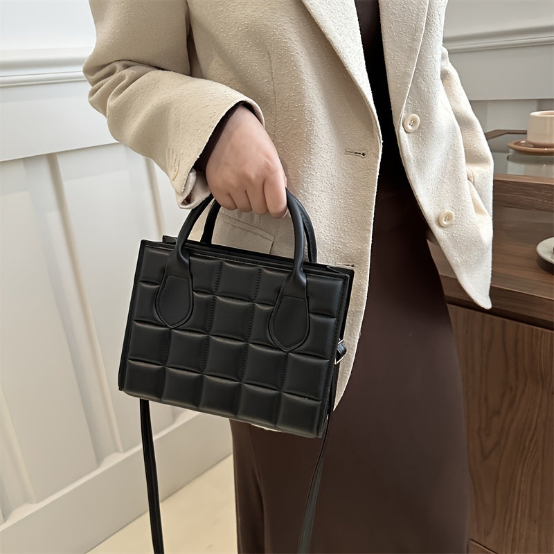 Chic Checkered Embossed PU Leather Handbag