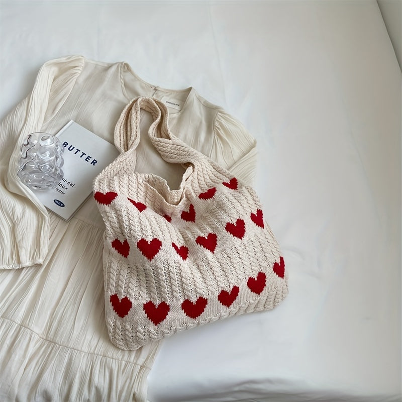 Love Heart Knitted Pattern Tote Bag